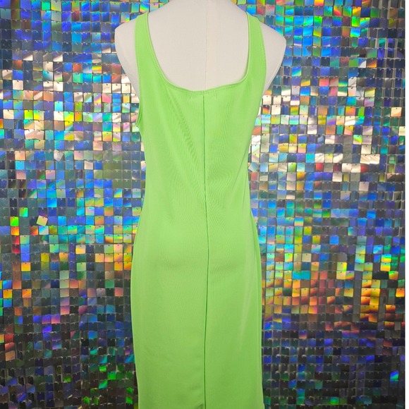 Golden‎ State Neon Lime Green Tank Dress Halter Neck Bodycon Mini Dress - Picture 5 of 7